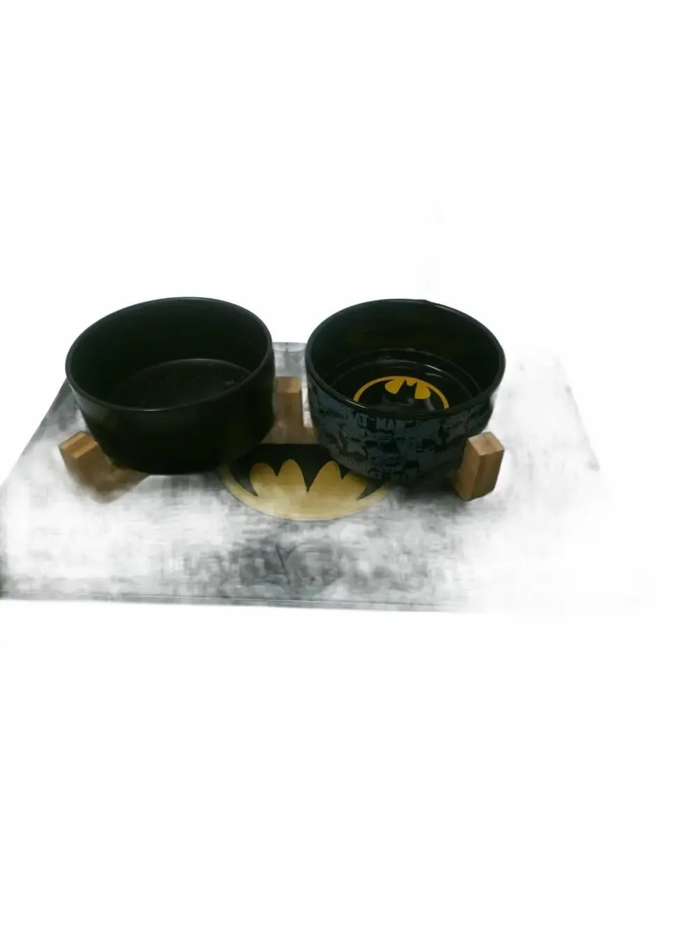 Batman Themed Double Dog Bowls with Wooden Stand